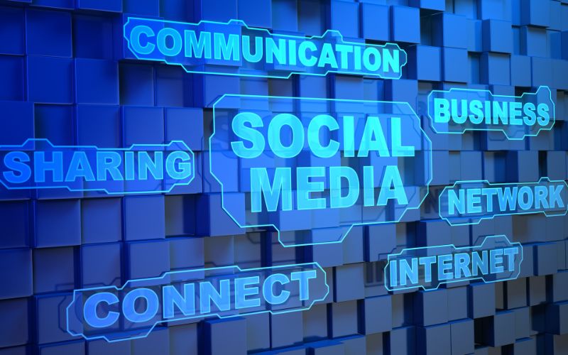 Neon signs of Social Media, Connect, Business, Communication